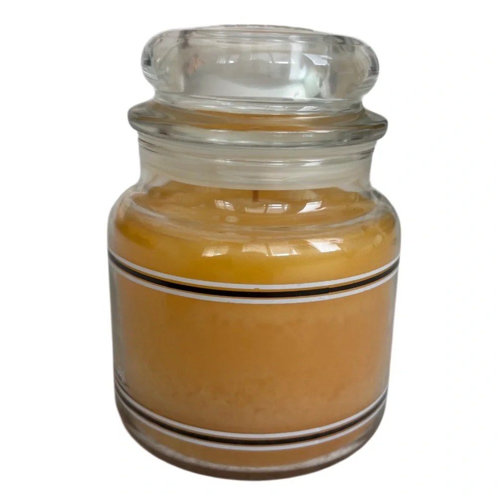 Yankee Candle Jar Warm Apple Crisp Vintage Black Band Gold Tan Yellow 14.5 Oz